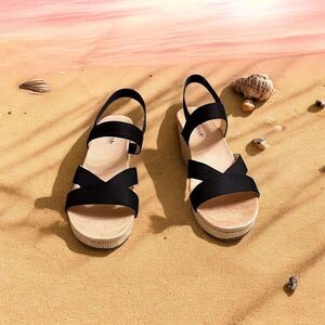 LifeStride Women's Size US 9.5M Danita Wedges Black Canvas